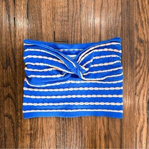 Blue and Cream Striped Knit Bandeau Top